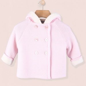 Fleurisse luxury baby Knit Hood Sweater Jacket - powder pink/white - size 18-24